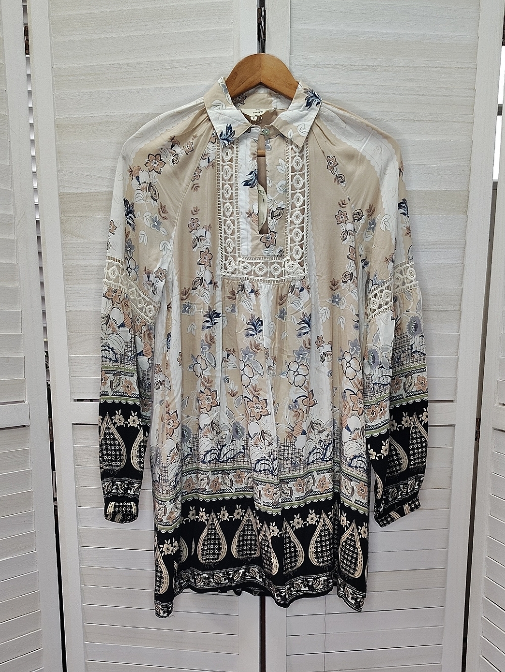 Boho Floral Tunic - Cream, Black & Navy